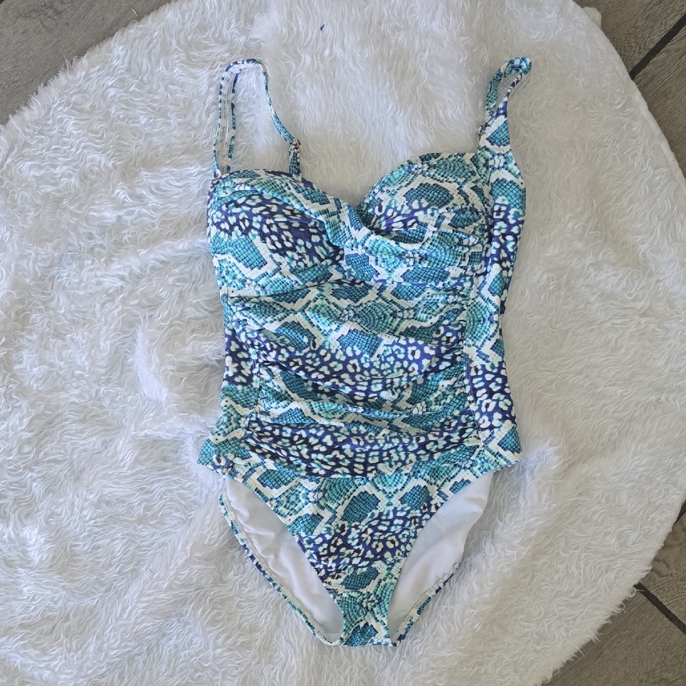 La Blanca Blue and White Paisley One Piece Swimsuit